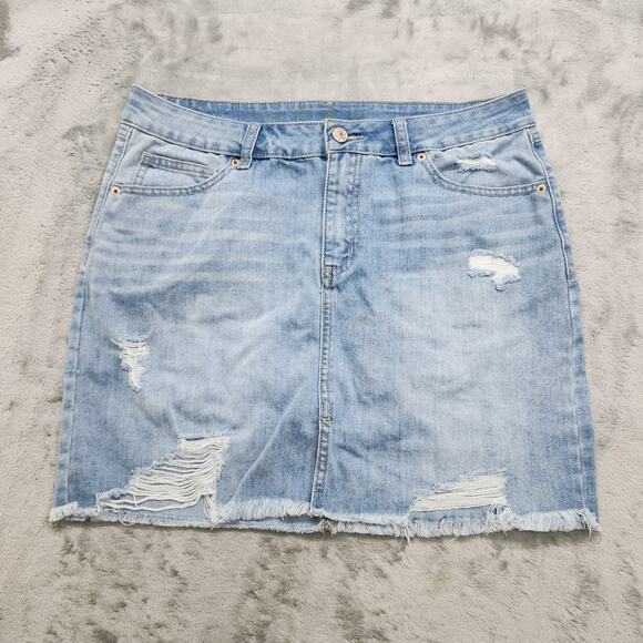 Rewash Dresses & Skirts - Rewash Skirt Womens 11/30 Blue Distressed Mini Raw Hem Stretch Casual Beach